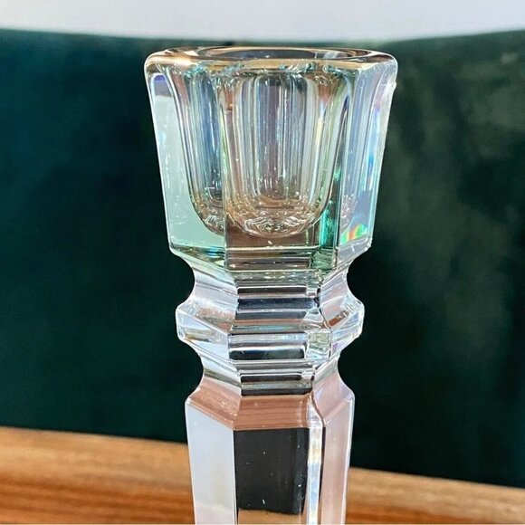 Vintage Italian Lead Crystal Candle Holder in Green and Gold 8.5in - Picture 5 of 16